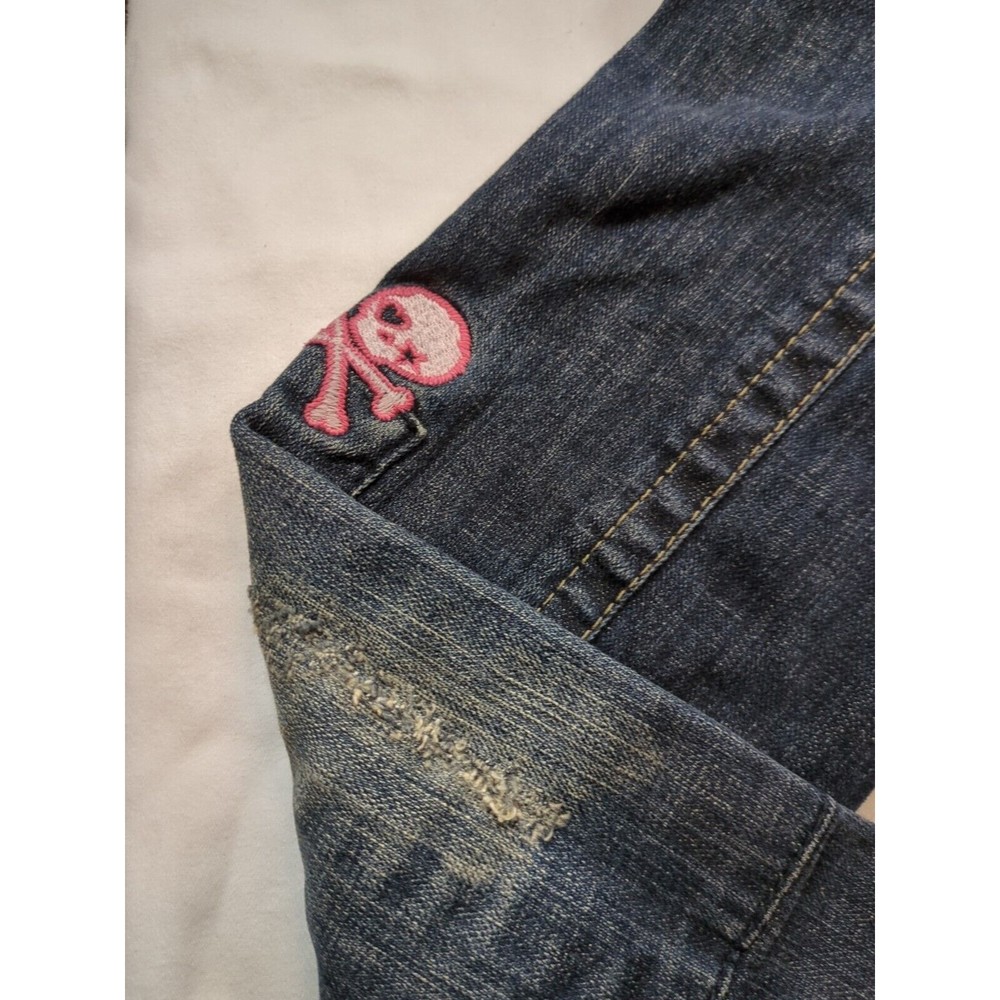 DKNY Juniors Jacket Blue Denim Collared Buttons Patches And Heart Logo Size L - Picture 4 of 16